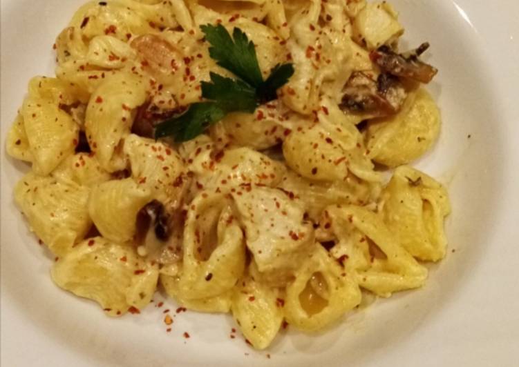 معكرونه الدجاج والفطر بطريقتي 😋