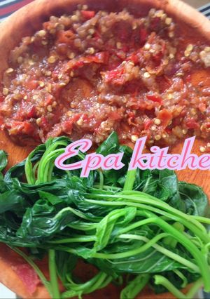 Foto resep Sambal Mentah & sayur bayam