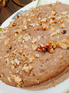 A picture of Eggless banana walnut tea cake.