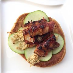 A picture of Bacon Wrapped Enoki Mushroom Pita Sandwich.