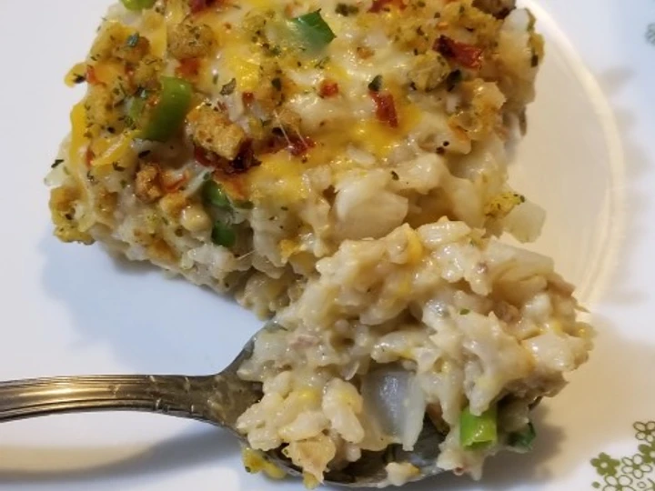 Easy Way Prepare Recipe Cheesy Tuna Rice Bake that is  Makes Drooling, Tasty}