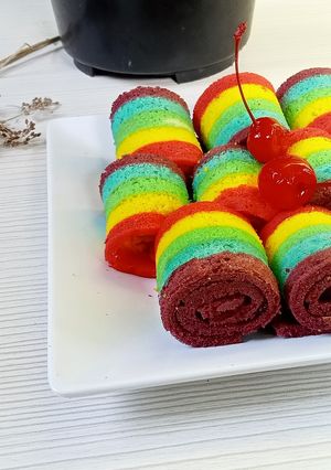 Foto resep Rainbow cake roll mini