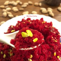 A picture of Beetroot Rava Pudding -Chukandar Sooji Ka Halwa – Diwali Dessert Recipe.