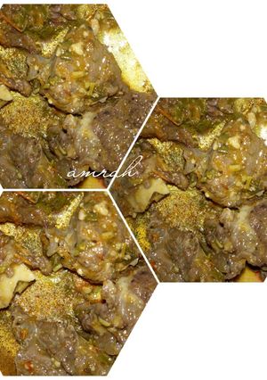 A picture of Ram meat pepper soup with ugwu and spinach.