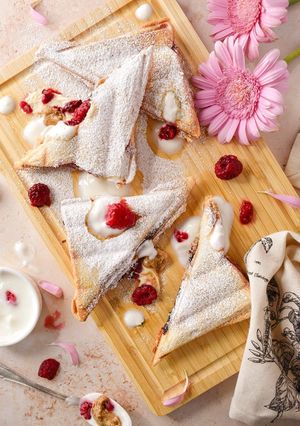 A picture of Raspberry, White Choc & Peanut Butter Toasties.