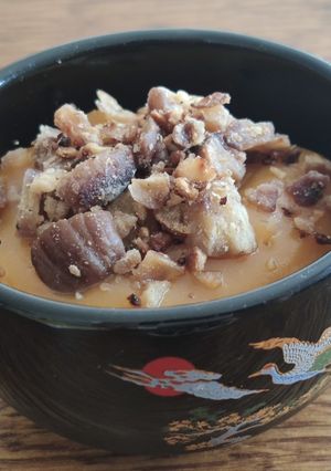 Une photo de Verrine 2 - patate douce, marrons et mousse végétale inspiration Foie gras