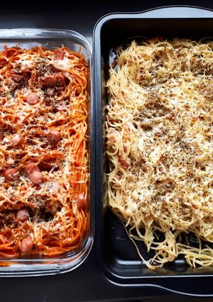 Foto principal de Espaguetis carbonara y con tomate