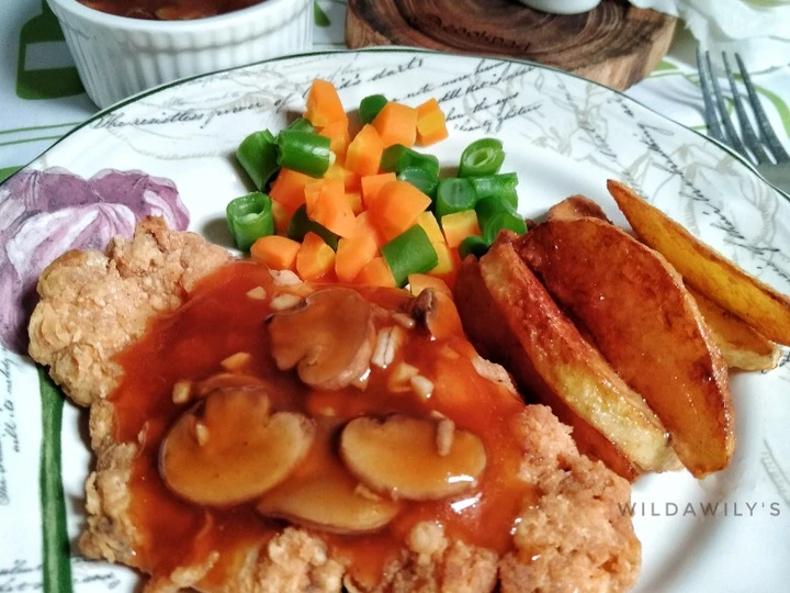 Cara Gampang Menyiapkan Resep Crispy Chicken Steak with Mushroom Sauce yang Menggugah Selera Anti Ribet, Mantap Sekali