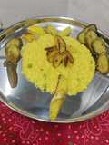 Bhoger Khichdi with Aloo Bhaja and Begun Bhaja