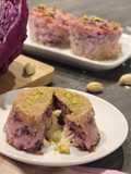 Sartu' di riso viola,con formaggio di capra e pistacchi