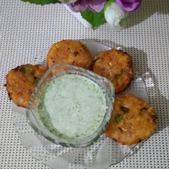 Corn potato snacks with garlic curd dip A picture of Corn potato snacks with garlic curd dip.