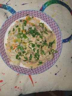Hackbällchen in Senfsoße mit buntem Gemüsereis Rezepthauptbild