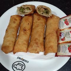 A picture of Chicken spring roll with homemade sheets.