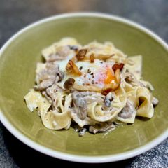 A picture of Creamy mushroom pasta 🍄.