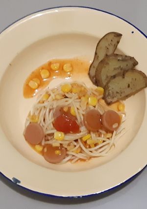 Foto resep Spaghetti bolognese veggie with potato wedges