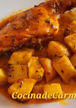 Una foto de Conejo al horno adobado