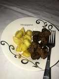 Pan grilled beef and garlic potatoes