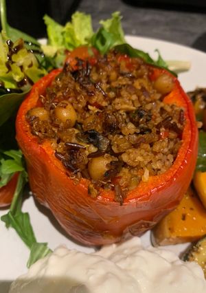 A picture of Quinoa stuffed peppers.