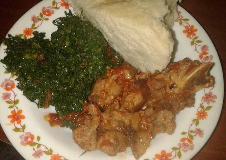 Wet fry Beef, sukuma wiki with Ugali