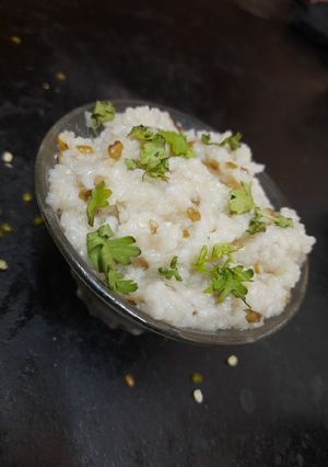 A picture of Split moong dal and rice Dal khichdi.