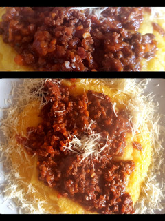 Una foto de Bolognesa a mi manera, con polenta. #Mercado #zanahoria