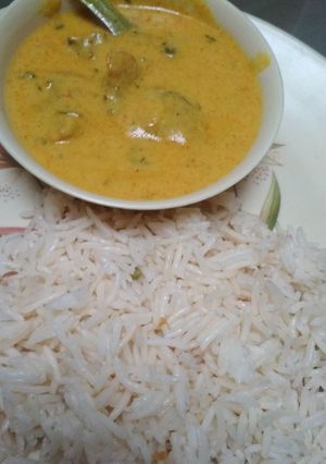 A picture of Kadhi with rice.