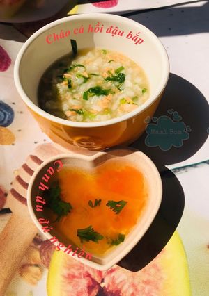 Hình của món Cháo cá hồi rau cải đậu bắp cho bé ăn dặm (8mth+).