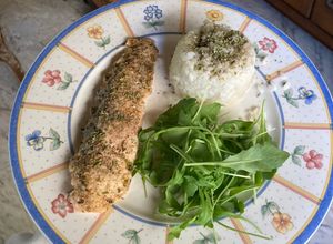 Foto principal de Menú comida sana: salmón, arroz y rúcula