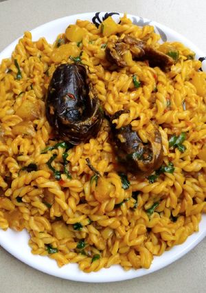 A picture of Macaroni and sweet potato jollof.