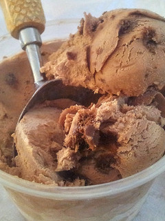 A picture of Chocolate and peanut butter homemade ice cream.