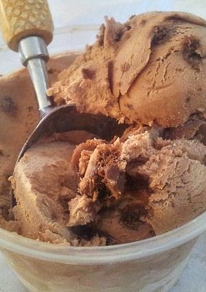 A picture of Chocolate and peanut butter homemade ice cream.