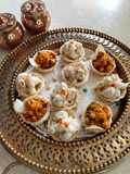 Mini tart shells filled with pasta and chana aloo chaat