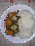 Simple green peas stew served with white rice