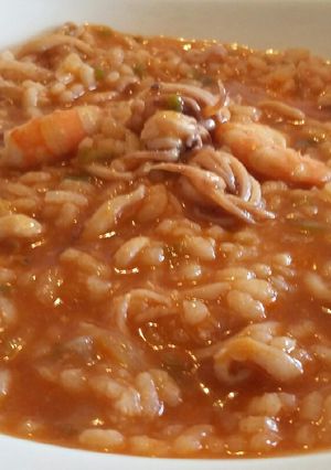 A picture of Creamy Rice with Baby Squid and Shrimp.