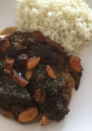 A picture of Best dish i ever made!! Pork with apples & cinnamon.