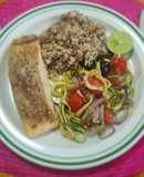Salmon with Baked Zucchini Noodles Mediterranean Style