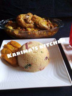 Stir fried couscous and oven baked chicken ainihin hoton girkin