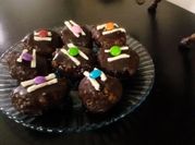 A picture of dark chocolate with gems