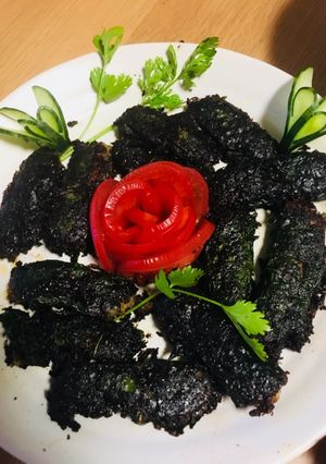 Hình của món Chả tôm lá tía.