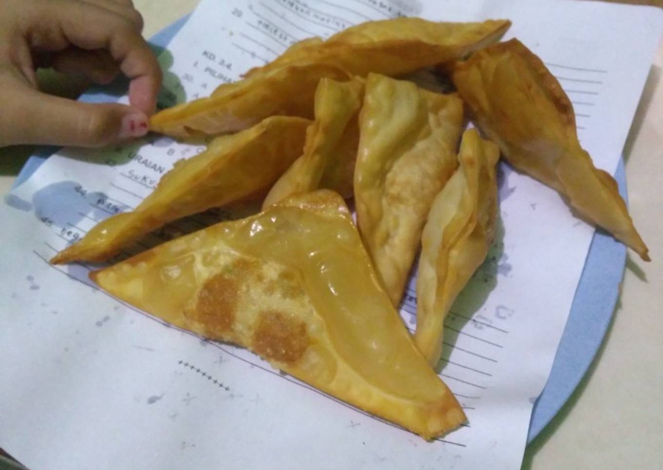 Pangsit goreng isi udang bakso dan sayur