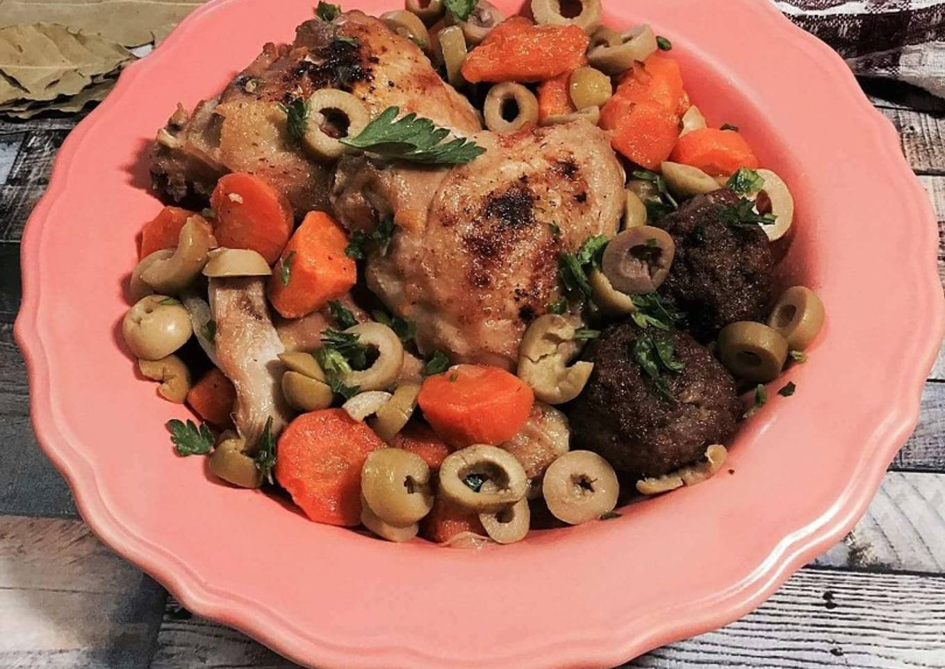 ​ Algerian Chicken Tagine with olives and meatballs
