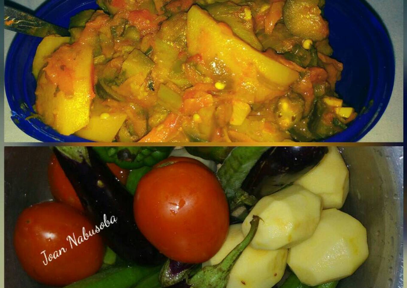 Okra and eggplant vegetable broth