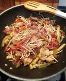 Verduras con pollo al wok