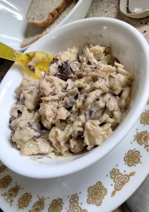 A picture of Vegan Mushroom & "Jackfruit" Beef Stroganoff.