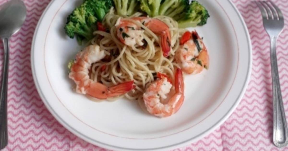 Resep Spaghetti Aglio Olio Con Gamberi E Broccoli Oleh Arni