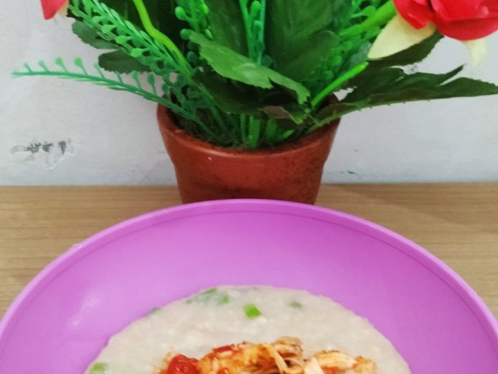 Cara Memasak Bubur oatmeal topping ayam suwir sambal kemiri Istimewa