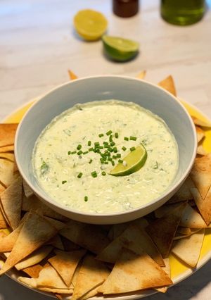 A picture of Nachos with Sour Cream Dip in 15 Minutes.