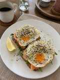 Smoked Salmon & Egg Toast with Arugula and Sprouts