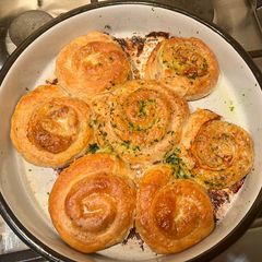A picture of Bosnian Meat Pie (Burek) with home made filo pastry.