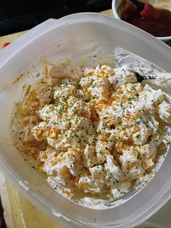 A picture of Rutabaga Salad (a low carb protein packed potato salad alternative).